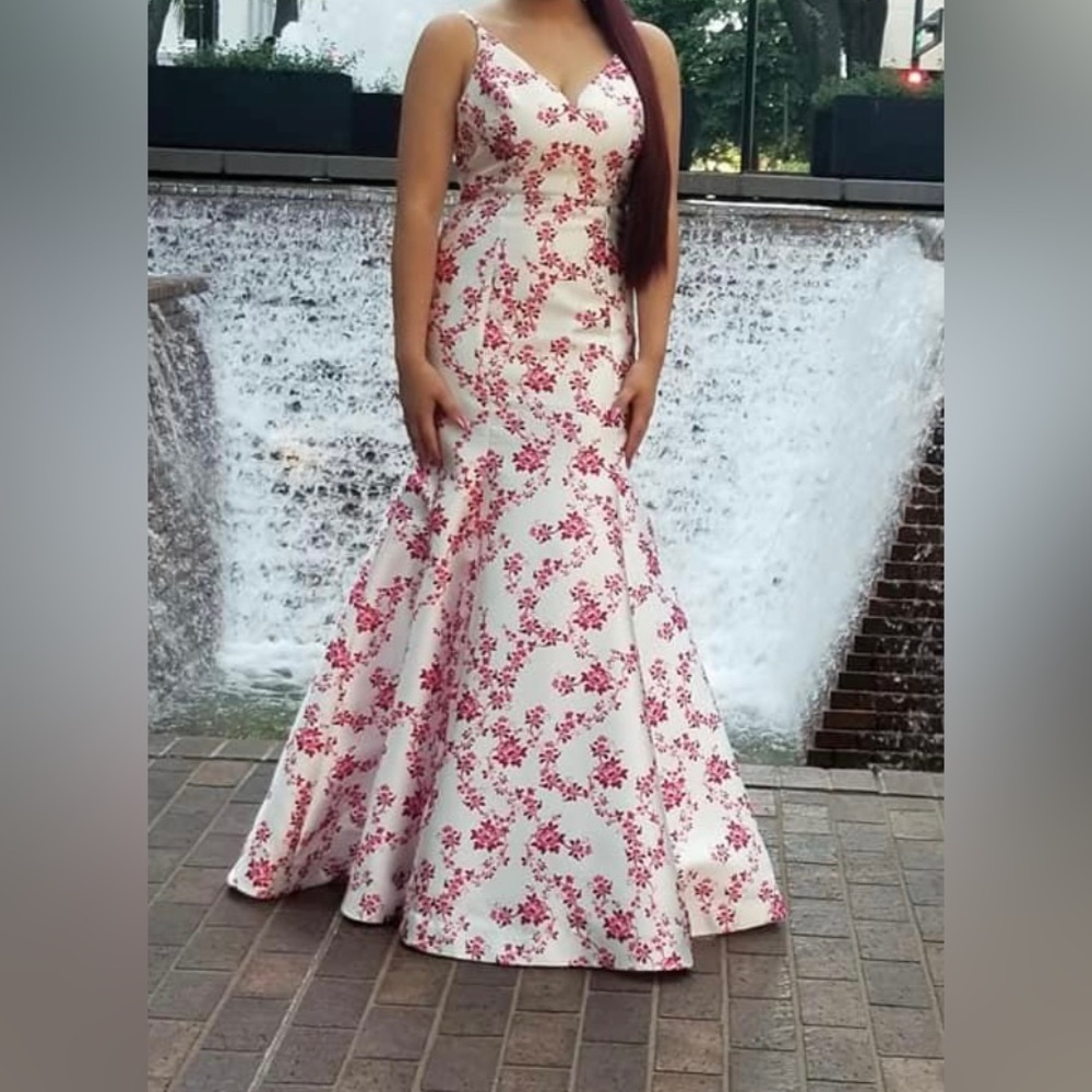 Windsor formal prom gown, white floral mermaid, size 5